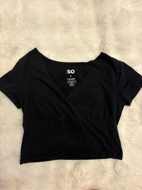 SO Black Short Sleeve Wrap-Front Crop Top